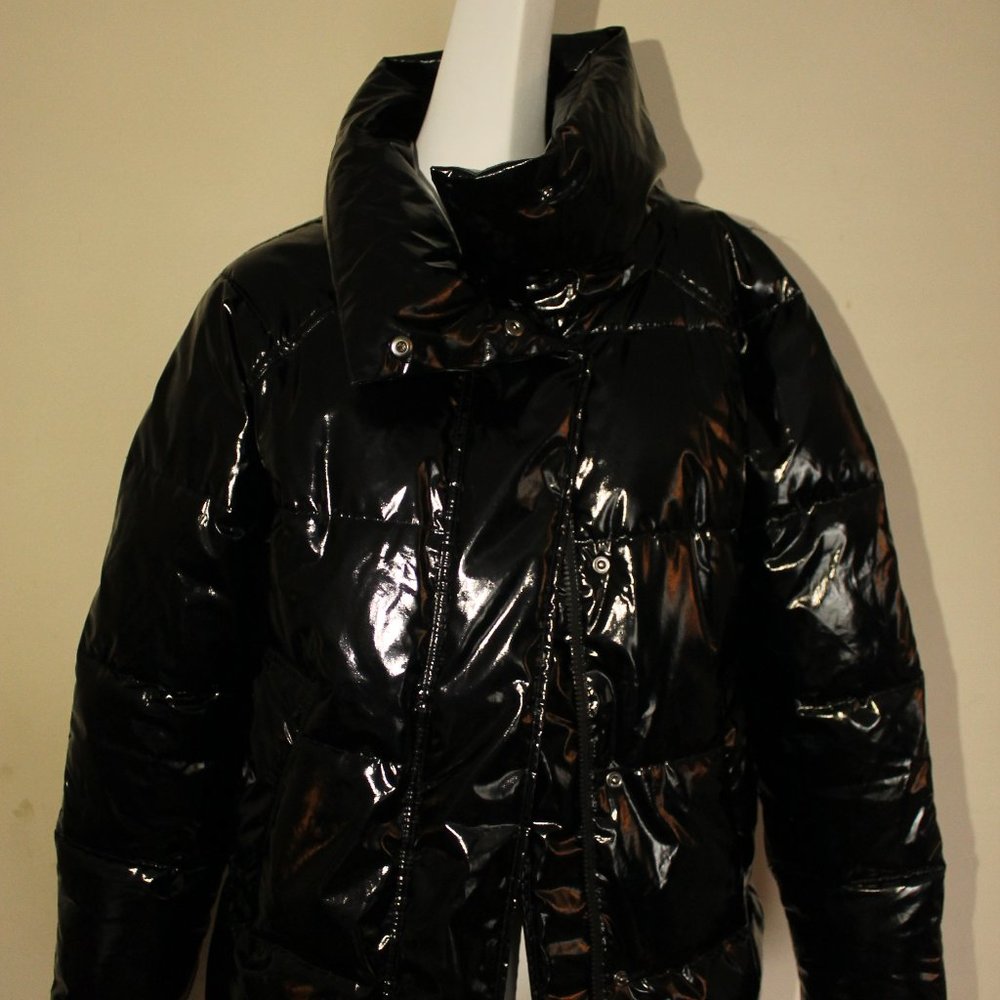 Patent peather puffer coat